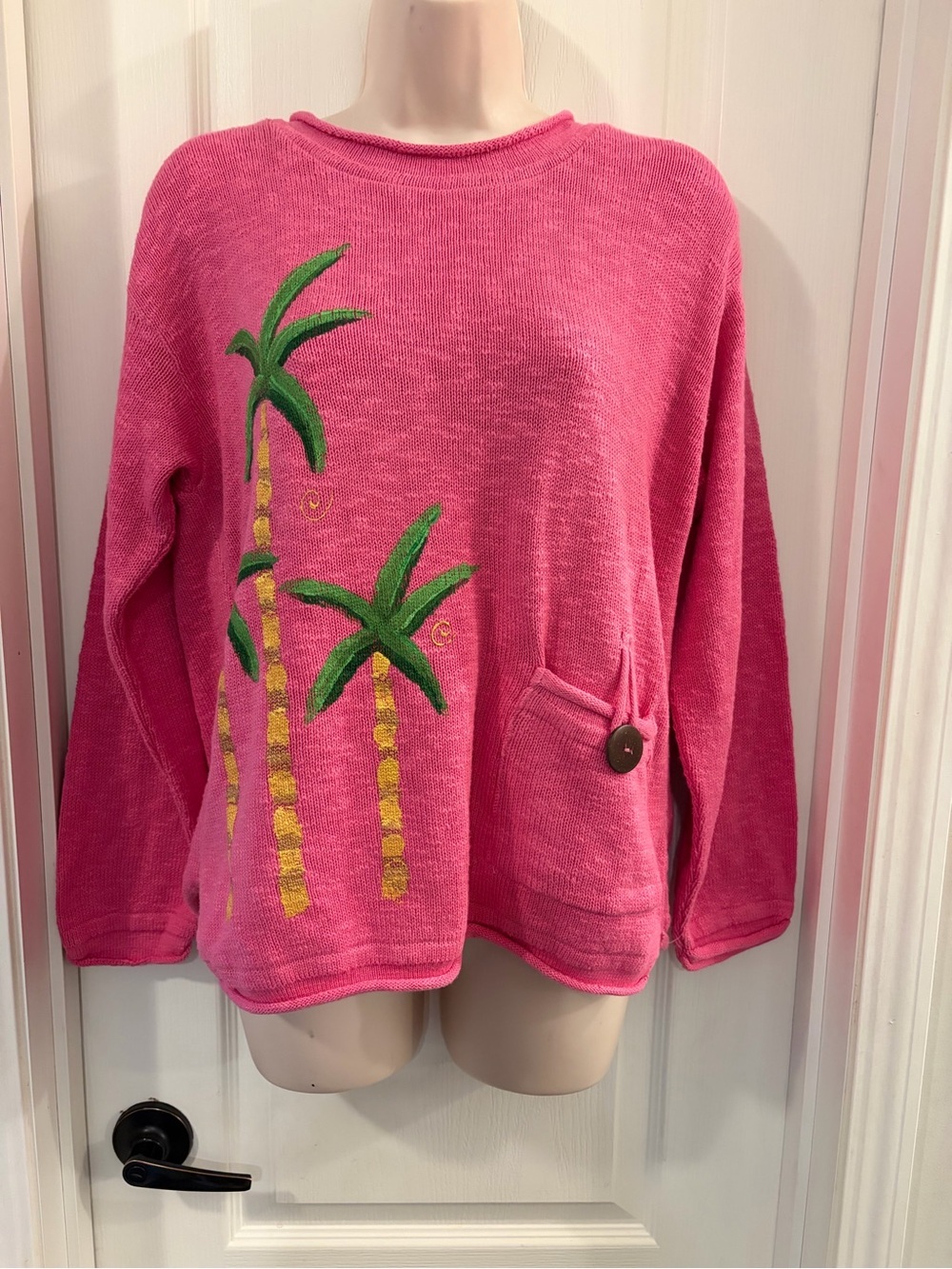 Pink AVALIN Palm-Print Women's Sweater 100% COTTON MADE IN THE USA